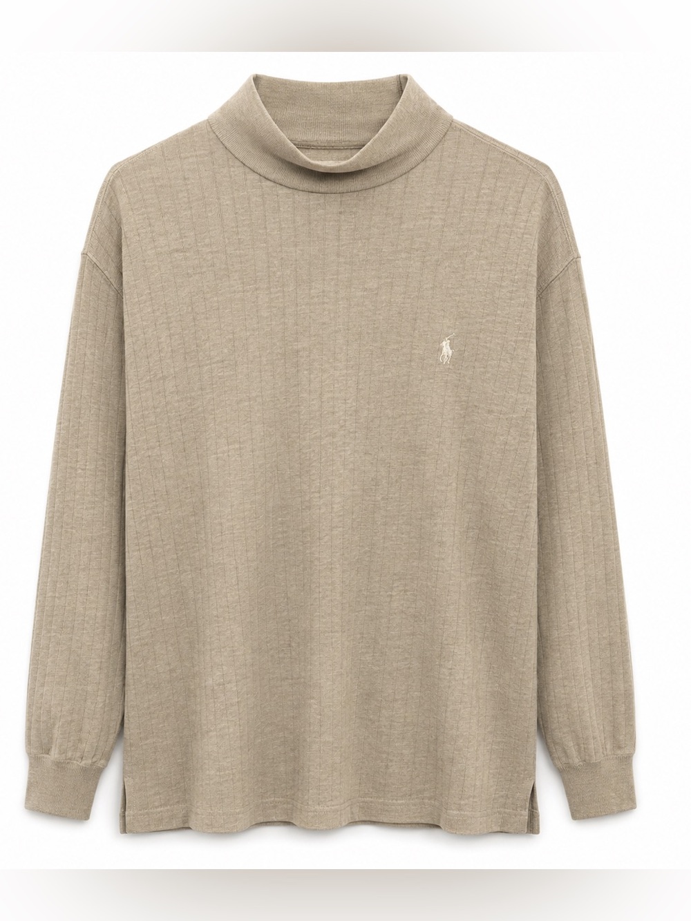 Ralph Lauren Men’s Large Tan Ribbed Turtleneck Long Sleeve Shirt Cotton